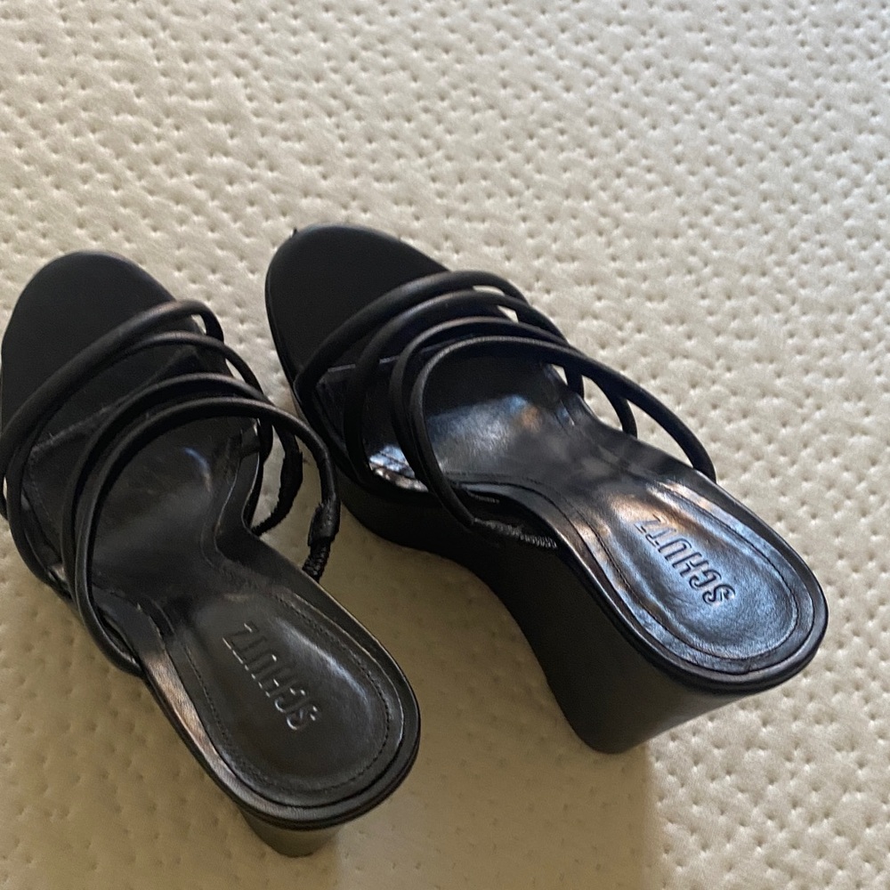Schutz Stylish Black Wedge Sandals